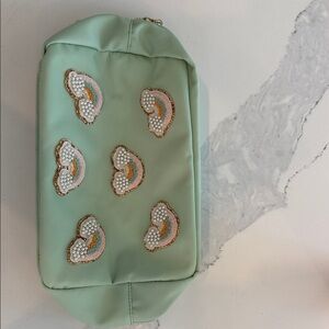 Never used! Stoney Clover Lane large mint green pouch rainbow pearl patches